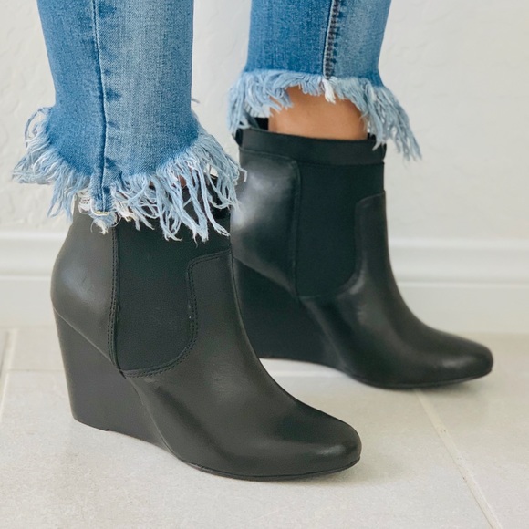 Anthropologie Shoes - NIB Black Distressed Leather Wedge Ankle Bootie